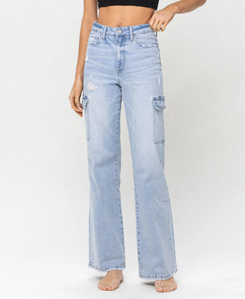 Vervet- 90&#39;s Vintage Super High Rise Cargo Straight Jeans