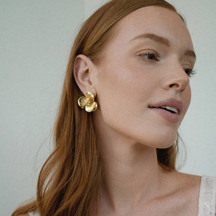 Kira Floral Statement Studs: Mother of Pearl