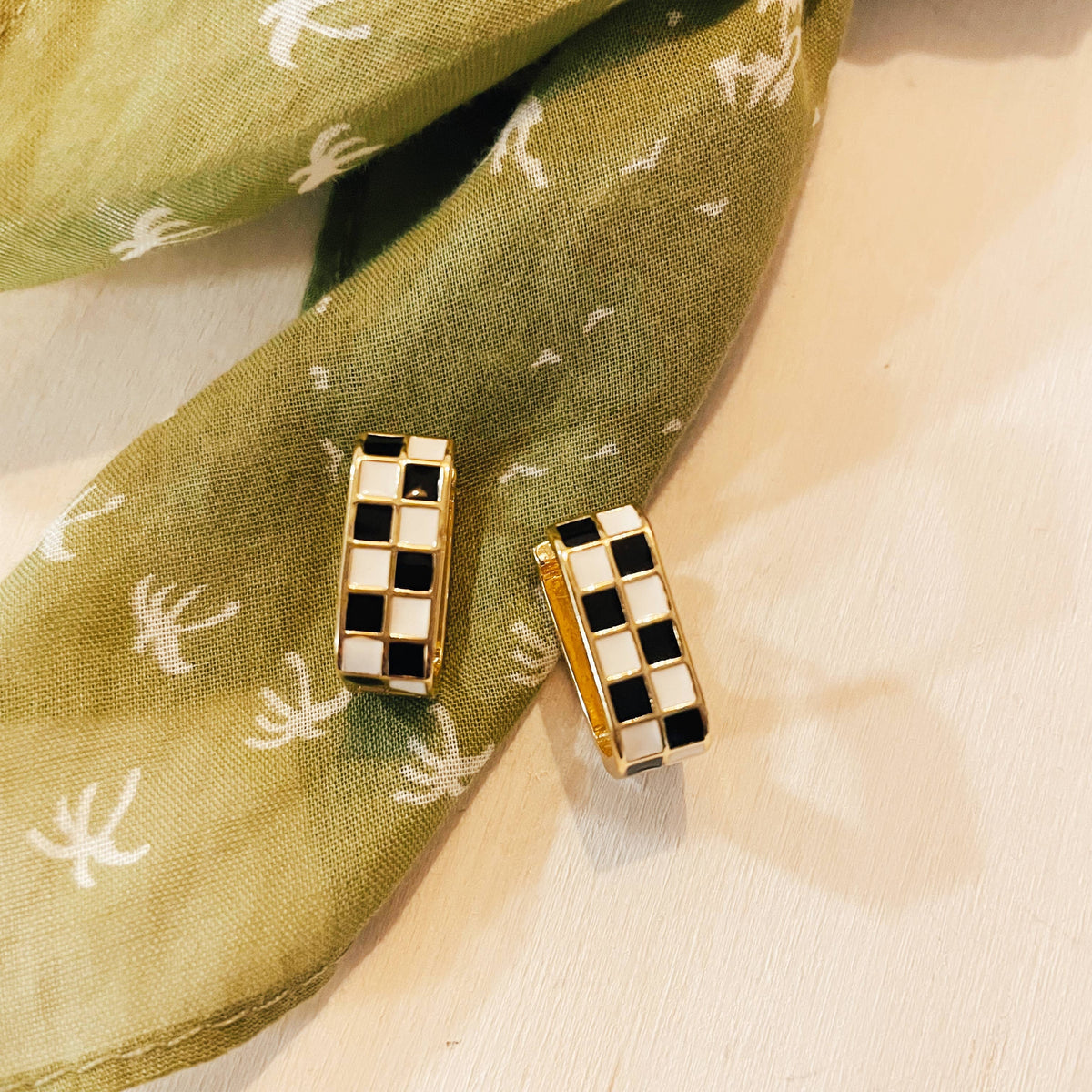 Checkered Huggie Earrings