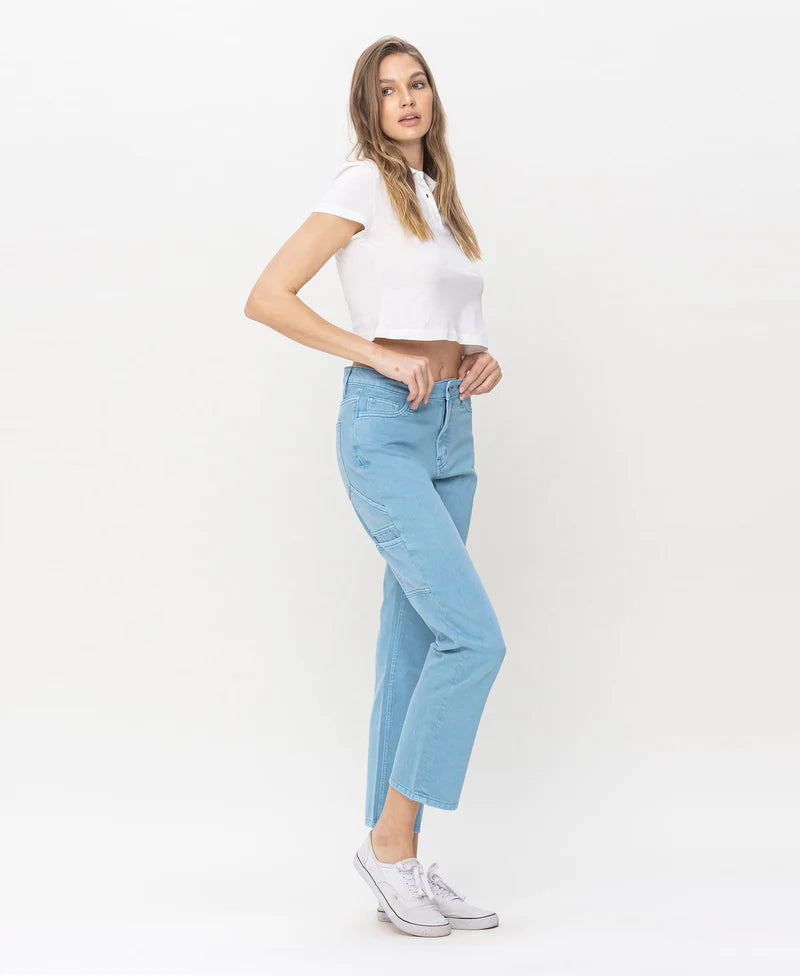 Vervet- HIGH RISE RELAXED STRAIGHT CARPENTER&#39;S JEANS- Blue Mist