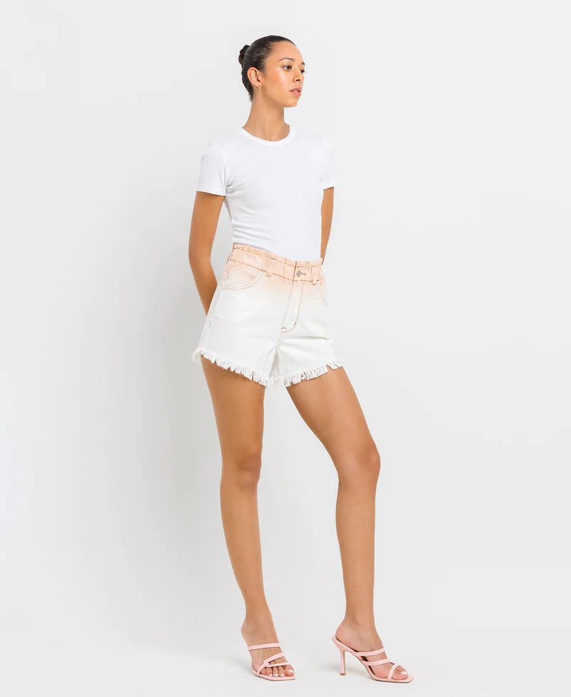 Vervet-SUPER HIGH RISE PAPERBAG WAISTBAND OMBRE SHORTS-Excitement