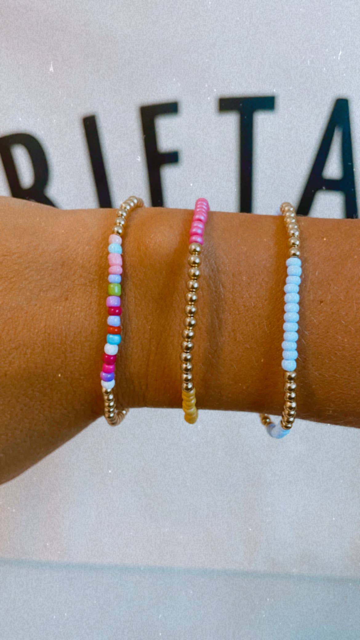 Gold Filled Beaded Stack Bracelets: Pink