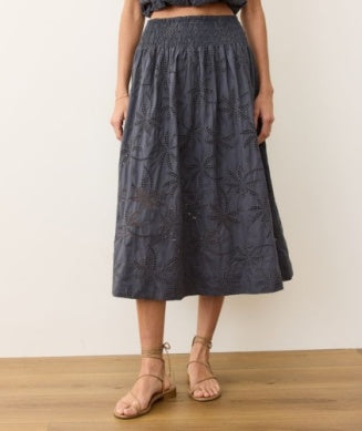 Marine Layer -Bea Eyelet Midi Skirt- Indigo