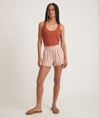 Marine Layer -  Corinne Double Cloth Short - Auburn White Stripe