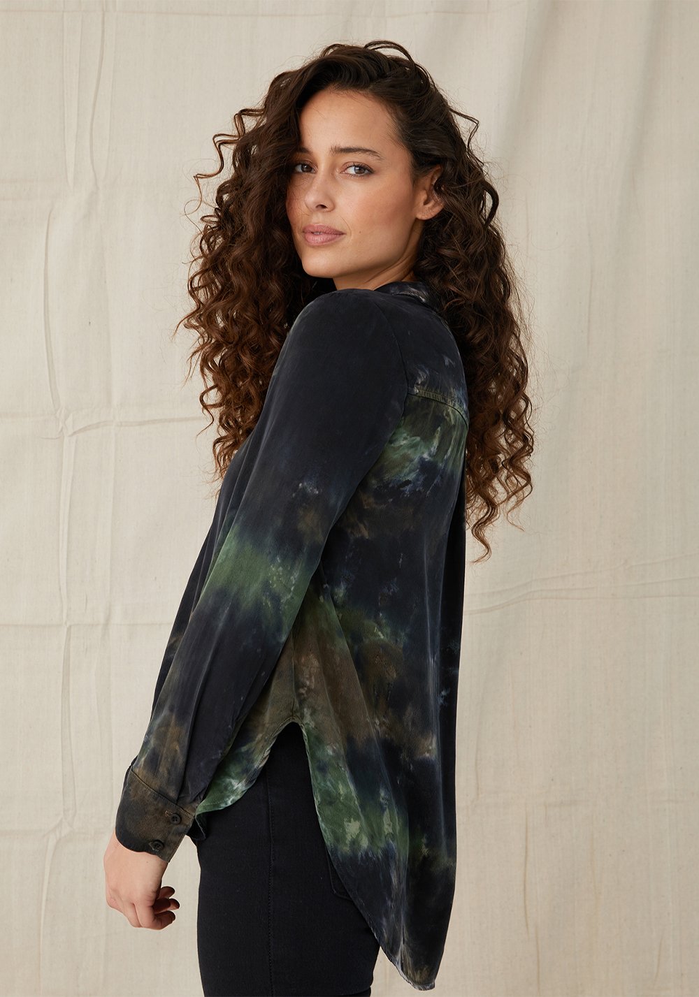 Bella Dahl - Flowy Button Down- Camo Dye