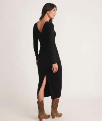 Marine Layer - Lexi Rib V-neck Maxi Dress- Black