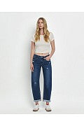 Vervet- MIDI RISE DOUBLE CUFFED HEM BARREL LEG JEANS- Barrel Leg