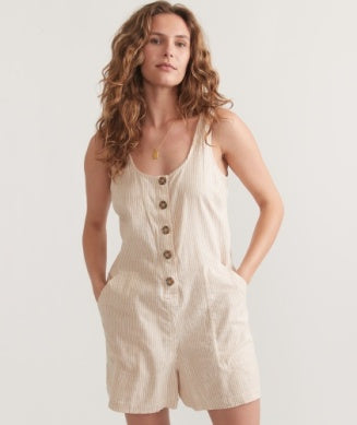 Marine Layer -Sydney Beach Romper- Natural Stripe