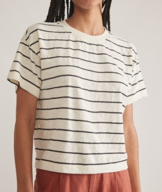 Marine Layer -  Vintage Slub Crop Tee - White Black Stripe