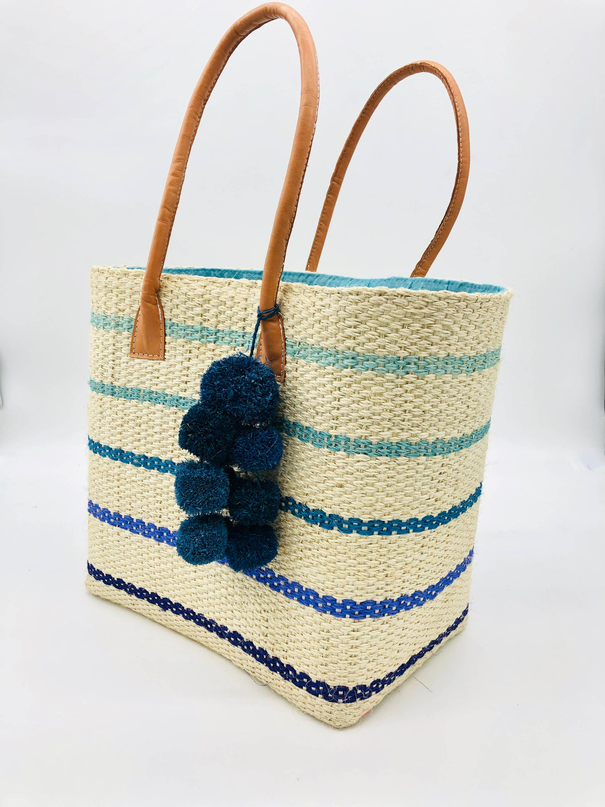 Capitola Strawbag Basket - Pin Stripe Turquoise