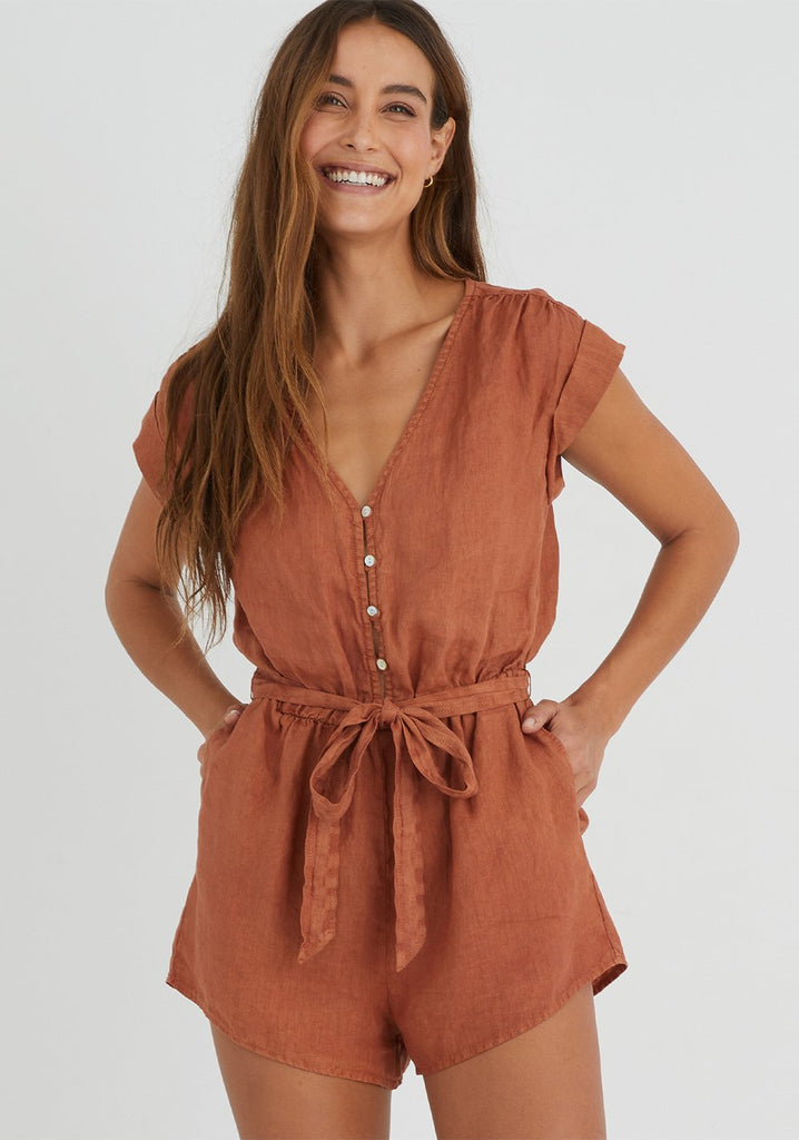 Bella Dahl Cap Sleeve Romper Rich Sienna