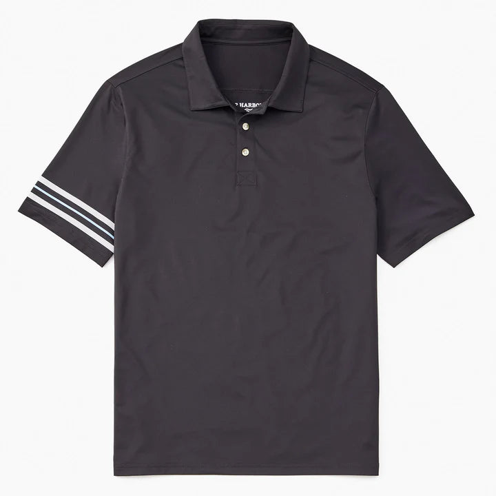 Fair Harbor - The Ozone Performance Polo - Black Grey Stripe