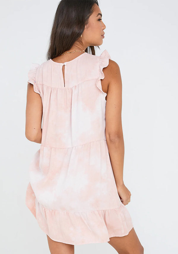 Bella Dahl Ruffle Sleeve Tiered Dress Dusty Rose Bomba Dye